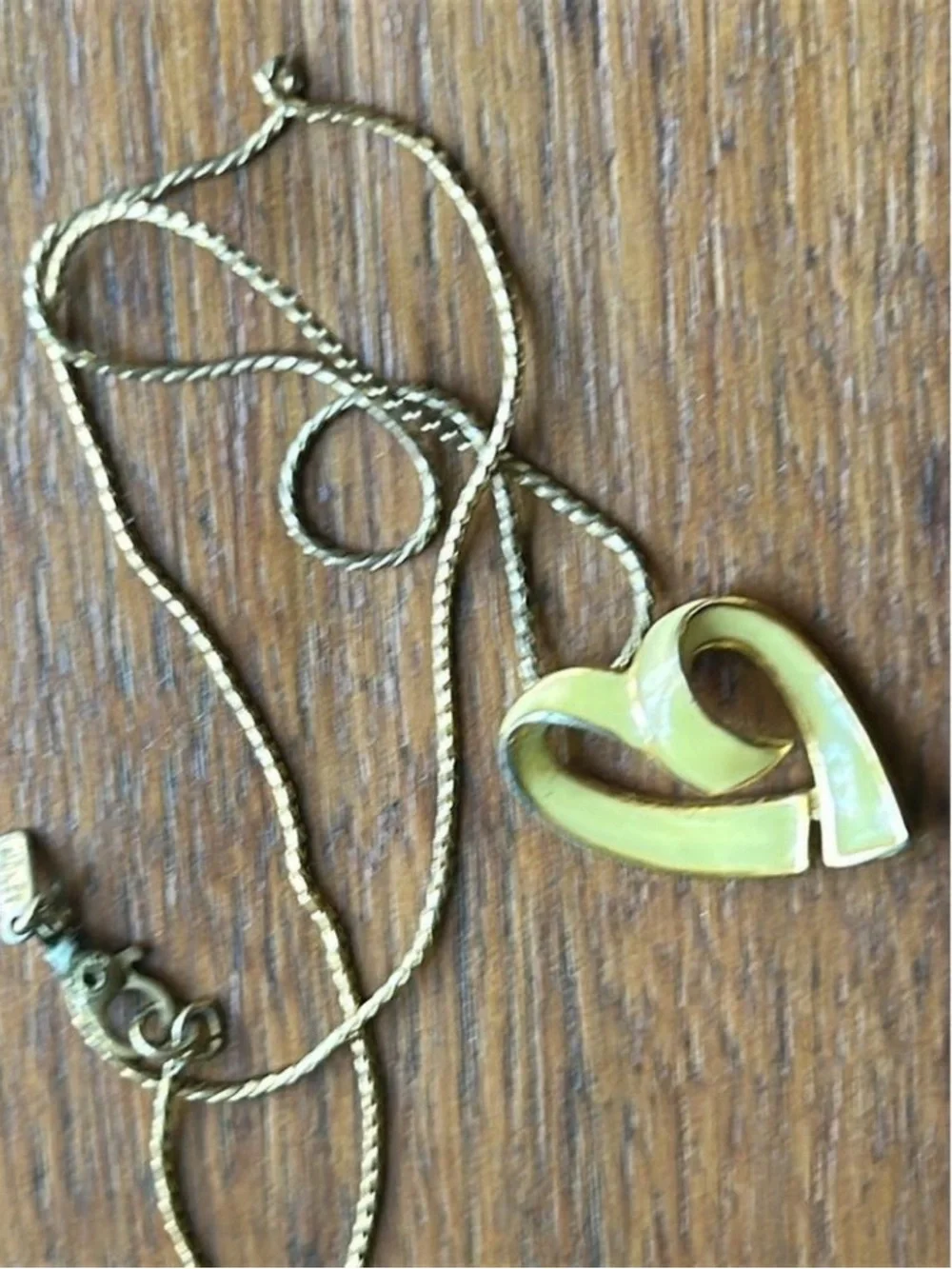 Sliding Open Heart Pendant Necklace Yellow Enamel Gold Tone Vintage 1968 MONET